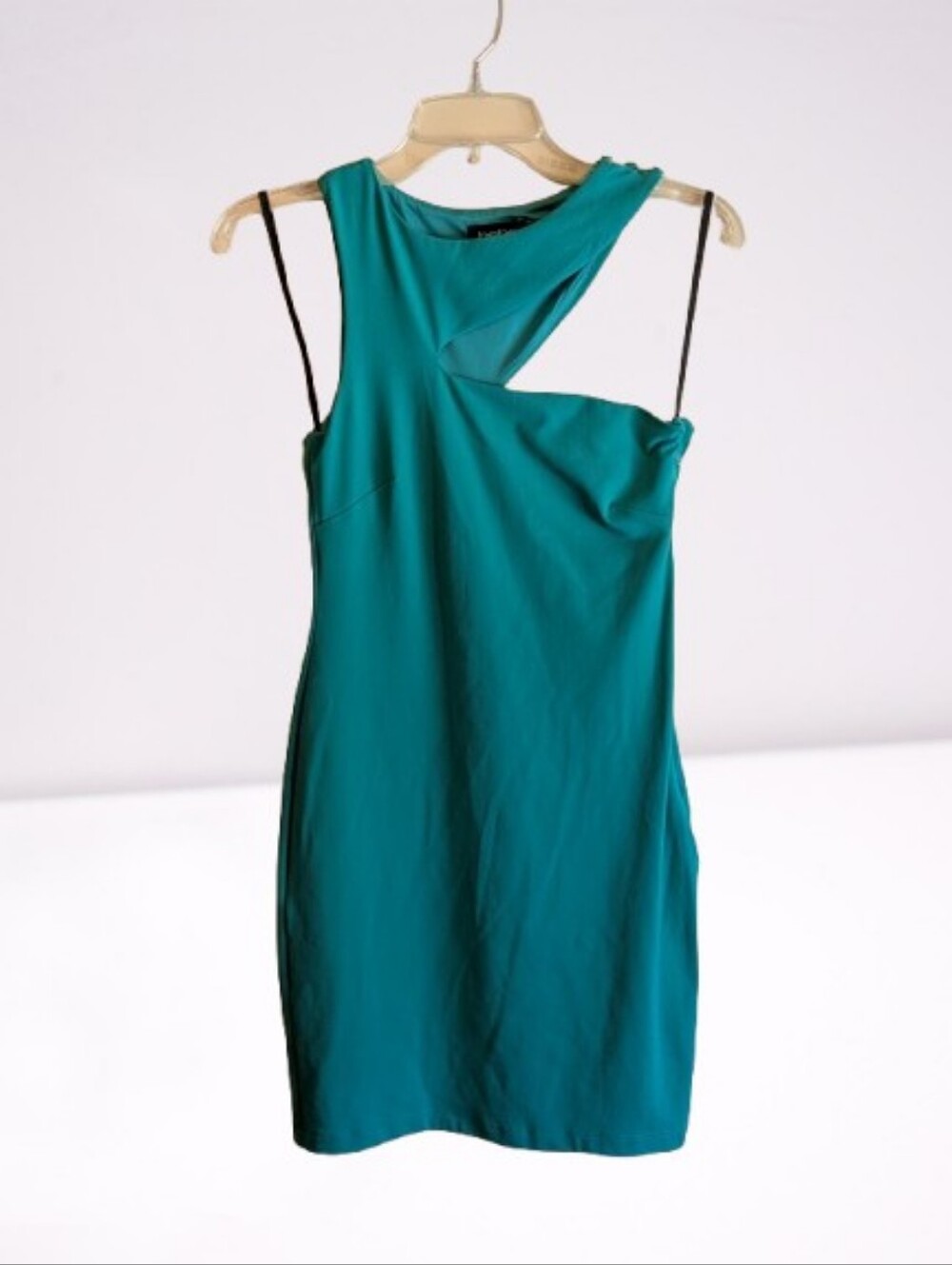Bebe Y2K Coquette Cutout Teal Green Mini Dress Bodycon Stretchy Size XS